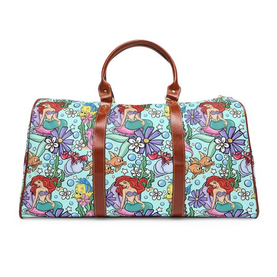 Little Mermaid Waterproof Duffle Bag, Travel Overnight & Weekend Bag, Disney Luggage, Holiday Weekender