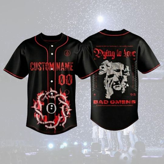 Discover Custom Bad Omens Tour Baseball Jersey, Black Red, Vintage Shirt, Y2K Goth Streetwear, Music Fan Shirt