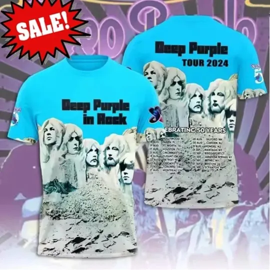 Discover NEW DEEP PURPLE Band 50 Years Tour Dates All Size 3D T Shirt EN91