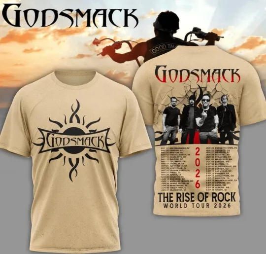 Discover Godsmack 2026 The Rise Of Rock World Tour 3D AOP T-Shirt DI1471