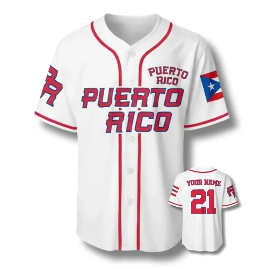 Discover Custom Puerto Rico Baseball Jersey 3D Flag Name amp Number Button Fron