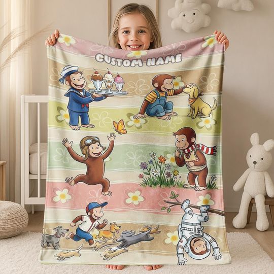 Discover Personalized Curious George Blanket, Curious George Blanket, Custom Name Blanket, Birthday Gifts, Moneky George, Money Lover Blanket G6G217