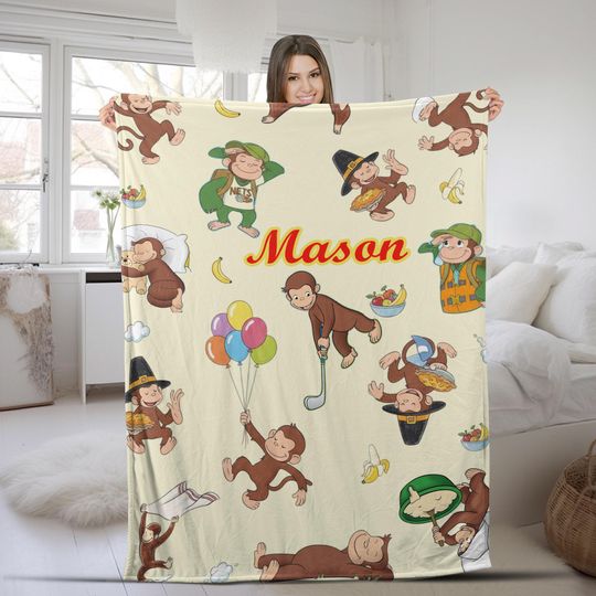 Discover Personalized Curious George Blanket, Curious George Blanket, Custom Name Blanket, Birthday Gifts, Moneky George, Money Lover Blanket G5OP05