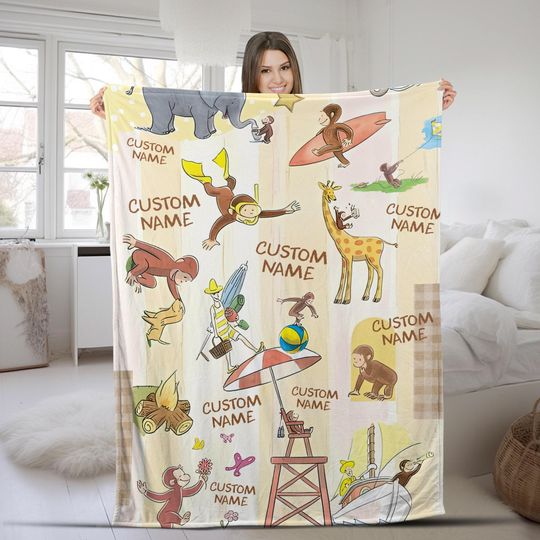 Personalized Curious George Blanket, Birthday Gifts, Moneky George, Money Lover Blanket