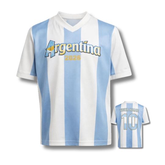 Discover Argentina Striped Soccer Jersey Custom Name and Number Unisex All-Over Print Football Shirt