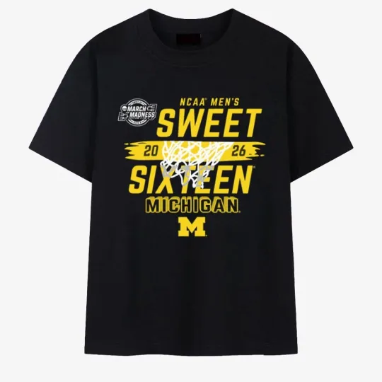 Discover Michigan Wolverines 2026 NCAA Men's Basketball Sweet 16 T-Shirt S-2XL
