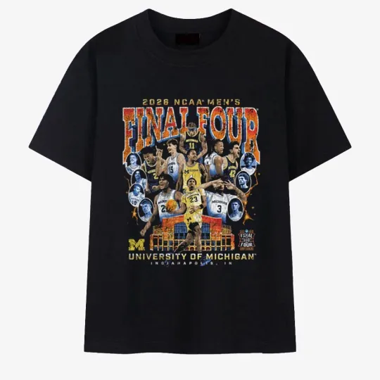 Discover Michigan Wolverines Men's Basketball Campus Ink 2026 Final Four T-Shirt S-2XL