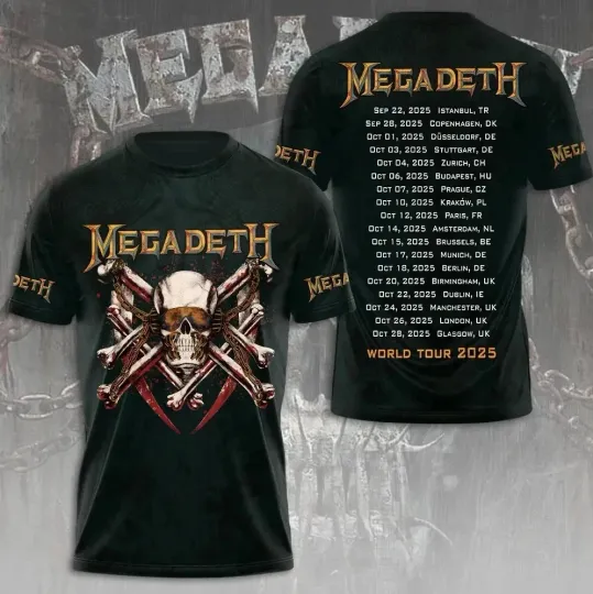 Discover Megadeth Rock Band World Tour 2025 3D T-Shirt