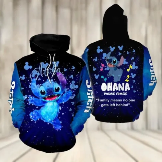 Cute Stitch Ohana Means Family Family Means 3D Hoodie
