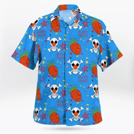 Discover One Piece Buggy Devil Fruit Button Up Hawaiian Shirt