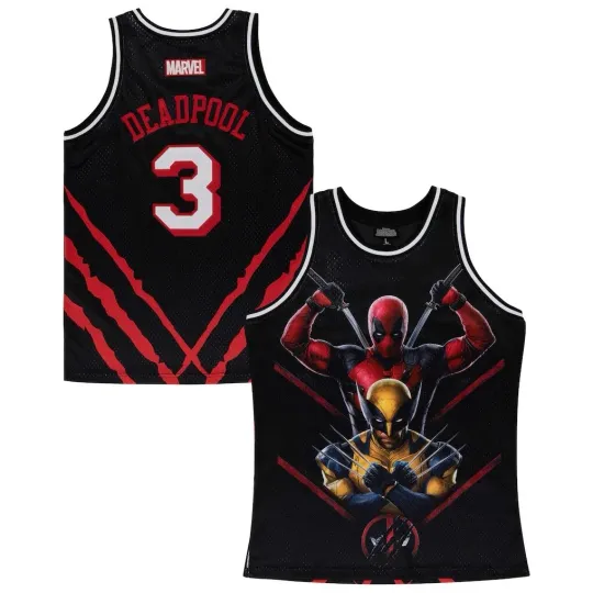 Discover Deadpool & Wolverine Big Print Men's XL Basketball Jersey Black Marvel