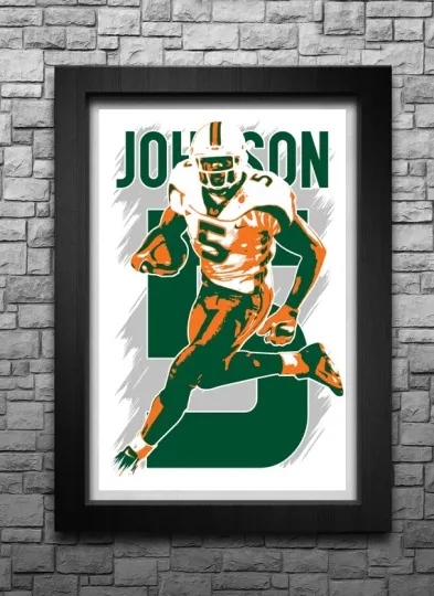 Discover ANDRE JOHNSON art print/poster MIAMI HURRICANES FREE S&H! JERSEY B2G2