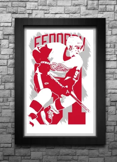 Discover SERGEI FEDOROV art print/poster DETROIT RED WINGS FREE S&H! JERSEY B2G2