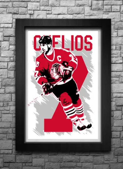 Discover CHRIS CHELIOS art print/poster CHICAGO BLACKHAWKS FREE S&H! JERSEY B2G2