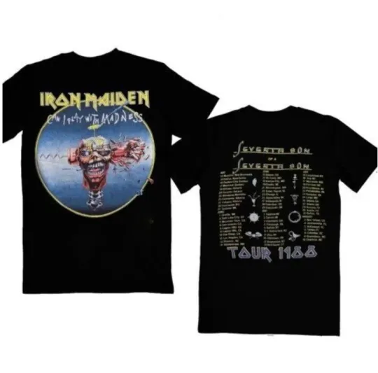 Discover Vintage 1988 Iron Maiden Madness Tour Shirt – Black Heavy Metal Band Tee