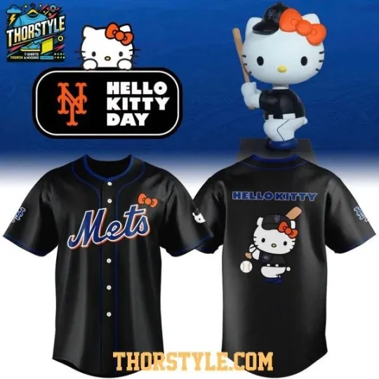 Discover Mets x Hello Kitty 2026 Night Classic All Black Baseball Jersey