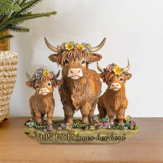 Discover This Mom Loves Her Herd Highland Cow Mother Grandma - Personalized Acrylic Plaque