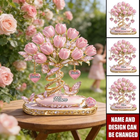 Discover Mom We Love You Tulip Bouquet - Personalized Shaped Acrylic Plaque