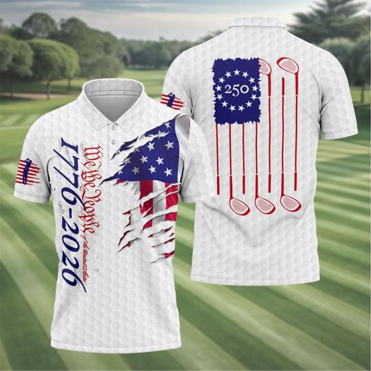 Discover America 250 Golf Polo Shirt, 1776-2026 Patriotic Golf Shirt, Independence Day Golf Shirt