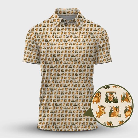 Discover Corgi Golf Pattern Shirt, Dog Golf Polo For Golfers, Funny Golf Polos For Men, Dog Lovers Gift