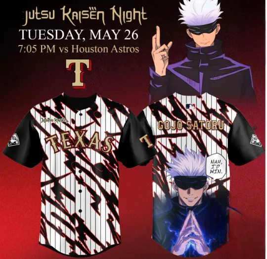 Discover Rangerss Jujutsu Satoru Night Gojo Satoru 2026 Baseball Jersey