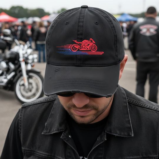 Discover Embroidered Distressed Motorcycle Biker Cap