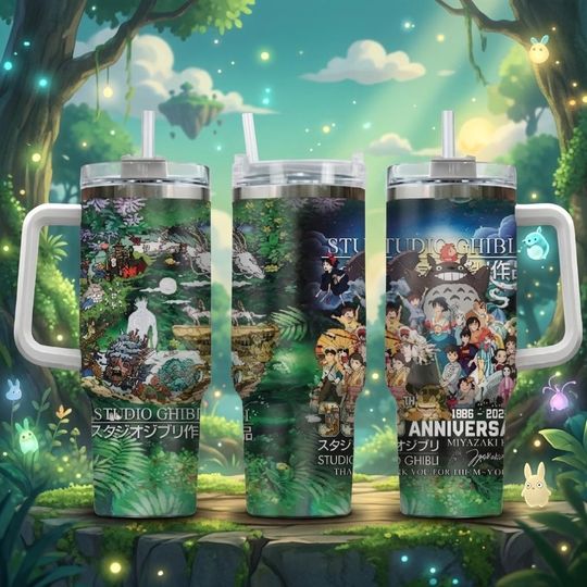Discover Studio Ghibli 40oz Tumbler with Handle – Totoro, Howl's Moving Castle & Spirited Away Anime Travel Mug