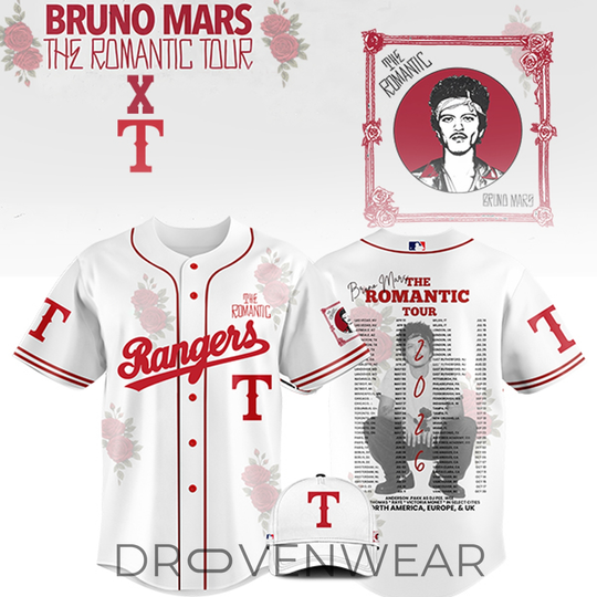 Texas Rangers x Bruno Mars The Romantic Tour Jersey Limited Edition