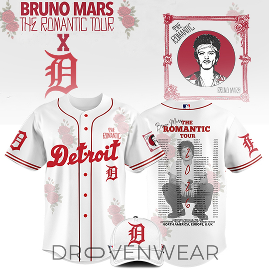 Detroit Tigers x Bruno Mars The Romantic Tour Jersey Limited Edition