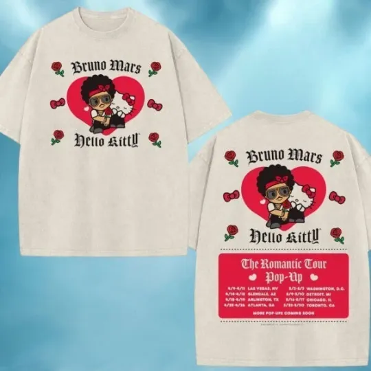 Discover Bruno Mars Hello Kitty Tour 2026 T-shirt - North America Schedule