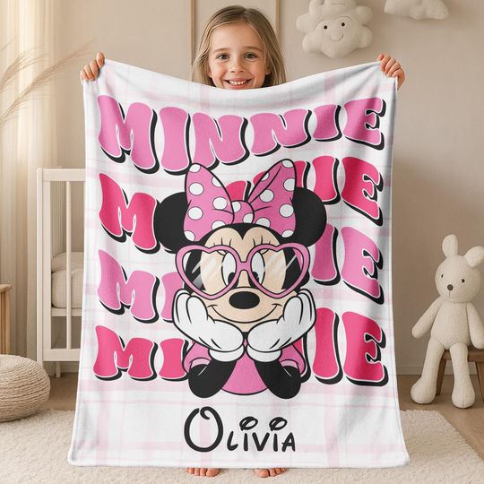 Discover Personalized Baby Minnie Blanket,Custom Kids Name gift, Minnie Mouse Blankets, Nursery Blanket, Pink Gender Neutral, Baby Shower Gift G5PZ13