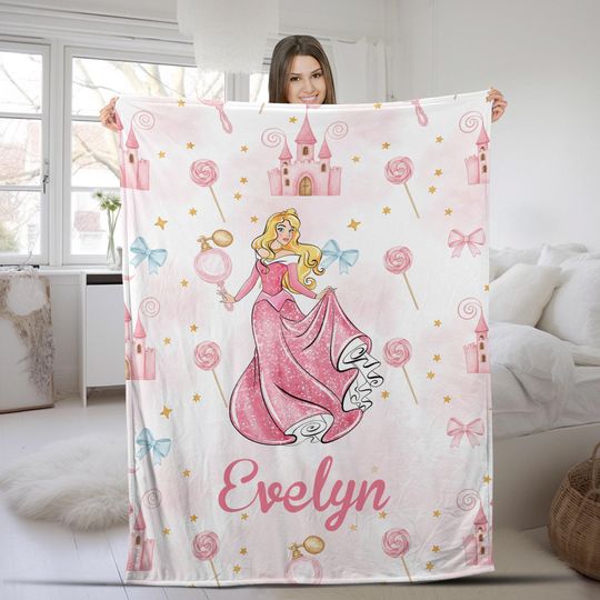Discover Personalized Coquette Bows Sleeping Beauty Disney Princess Aurora Blanket, Disney Castle Maleficent Princess Birthday Girl Gifts