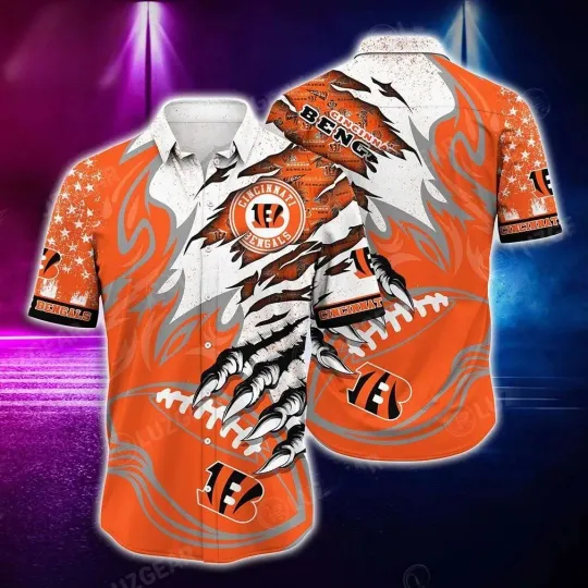 Discover Cincinnati Football Team Bengalss Claw Flame Hawaiian Shirt