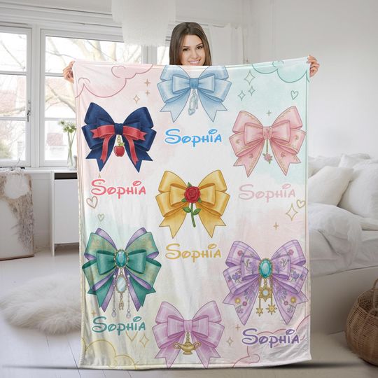 Discover Coquette Bows Disney Princess Blanket, WDW Disneyland Baby Girl Trip Blanket, Disney Princess Birthday Girl Blanket
