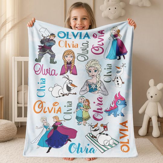 Discover Personalized Disney Frozen Blanket, Custom Name Disney Blanket, Princess Elsa Blanket, Disney Birthday Girl Gift, Kids Disney Blanket C1J414