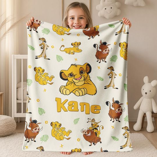 Discover Personalized Name Baby Simba and Friends Blanket , Disney Lion King Blanket, Lion King Birthday, Simba Fleece Mink Sherpa Blanket C1J322