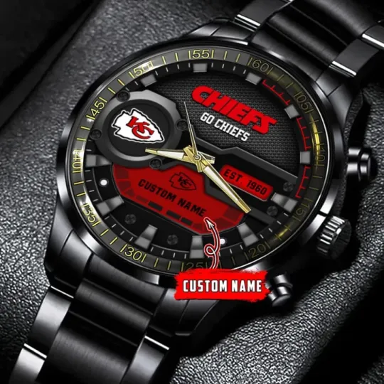 Discover Personalized Kansas City Football Team Chiefss  Black Stainless Steel Watch