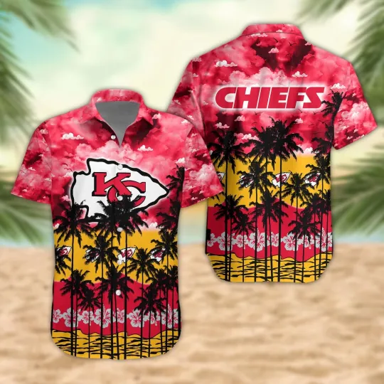 Discover Kansas City Football Team Chiefss Palm Trees Sunset Hawaiian Shirt, Unisex Adult