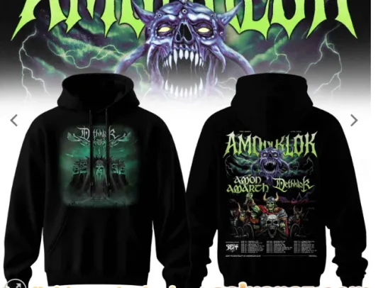 Discover Amonklock Conquest Tour 2026 Hoodie Amon Amarth x Dethklok Metal Double Sided Hoodie