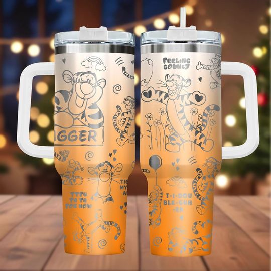 Discover Tigger Engraved Tumbler 40oz with Handle, Disney Winnie the Pooh Stainless Steel Gift for Tigger Fans