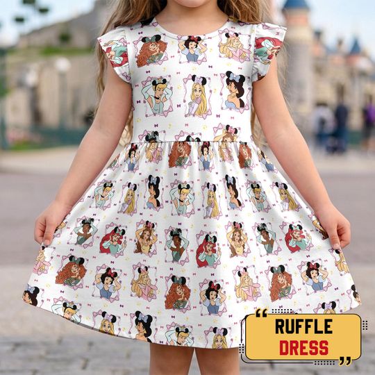 Discover Disney Princess Floral Coquette Bow Ruffle Dress , Disneyland Flower Princess Dress, Belle Aurora Moana Cinde Girl's Trip Outfit