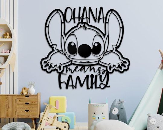 Discover Ohana Means Family Metal Sign - Stitch Wall Art - Lilo & Stitch Decor - Disney Family Gift - Cute Cartoon Nursery Sign - Kids Room Decor