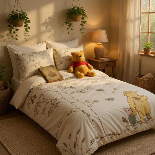 Discover Winnie the Pooh Bedding Set with Piglet, Cotton Duvet Cover for Kids