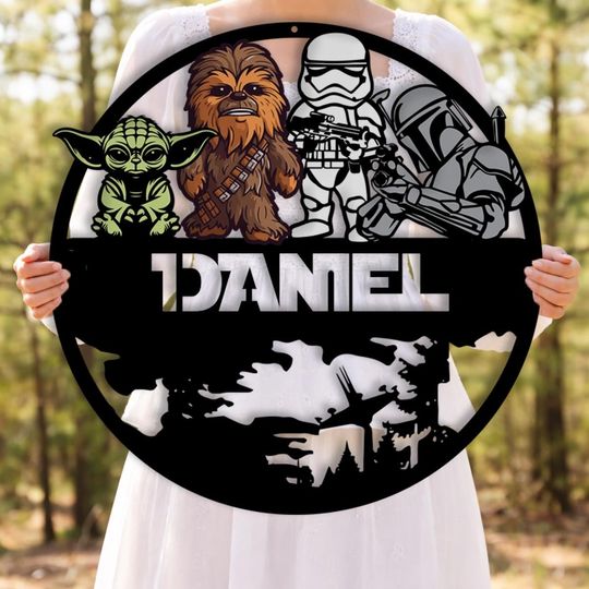Discover Personalized Star Wars Metal Name Sign | Custom Disney Star Wars Wall Decor | Mandalorian Grogu Kids Room Name Sign | Sci-Fi Metal Wall Art