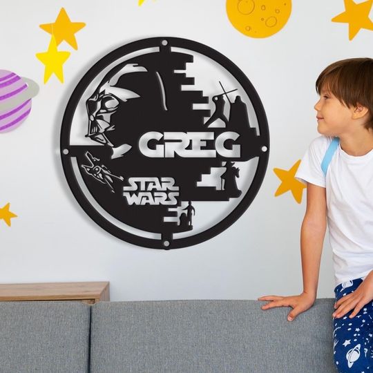 Discover Custom Star Wars Metal Wall Sign - Personalized Name Sci-Fi Decor, Darth Vader Gameroom Art, Geek Gift for Him, Man Cave Star Wars Gift