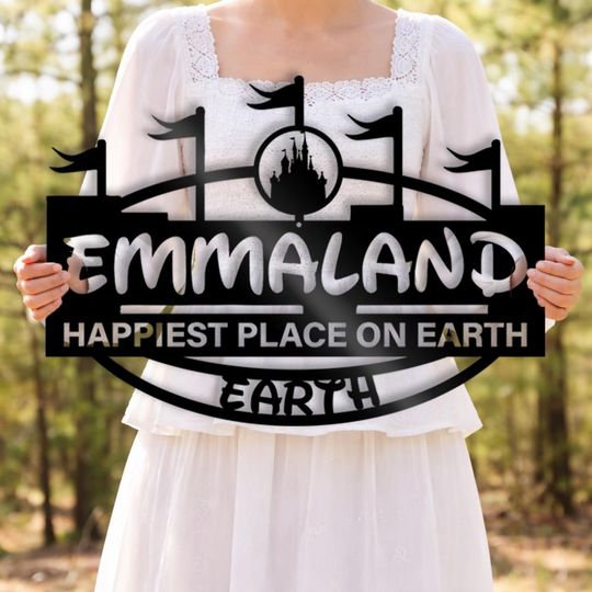 Discover Magical Theme Park Metal Sign | Custom Family Name Wall Decor | Castle Silhouette Steel Wall Art | Fantasy Entrance Sign