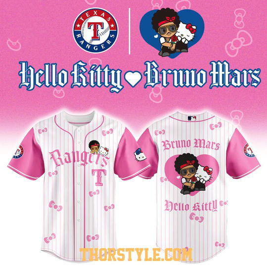 Texas Rangers Hello Kitty x Bruno Mars Pop Up 2026 Tour Baseball Jersey