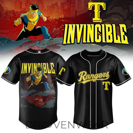 Texas Rangers x INVINCIBLE Black Baseball Jersey