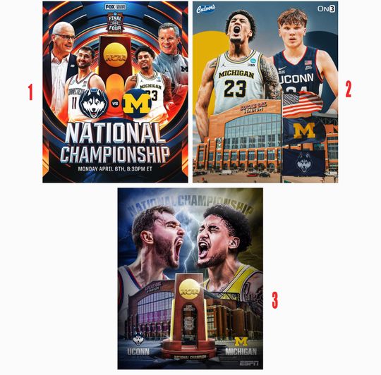 UConn Huskies Vs Michigan Wolverines Mens Basketball 2026 NCAA National Championship Head To Head Poster