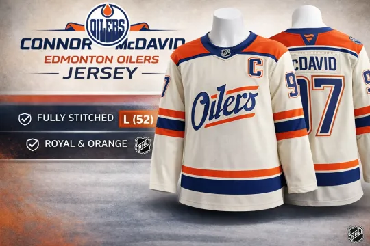 Discover Edmonton OILERS size 52 Large 2025/2026 NHL Hockey Jersey #97 McDavid Alternate